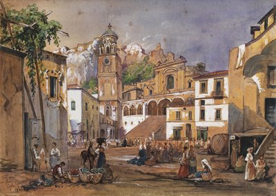 Market Scene in Amalfi by Giacinto Gigante